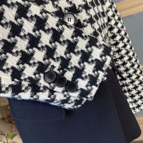 Talbots Black White Color Block Houndstooth Wool Blazer Jacket Size 12 Lawyer - Picture 4 of 10